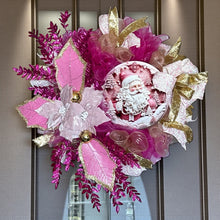 Load image into Gallery viewer, Pink and Gold Santa Christmas Wreath, Christmas Decor, Elegance Christmas, Pink Christmas