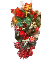 Load image into Gallery viewer, Red Christmas Pine Swag, Christmas Decor, Red and Gold Christmas, Red and Green Christmas