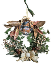 Load image into Gallery viewer, Snowman Wreath, Gold and Green Christmas, Christmas Wreath, Christmas Decor
