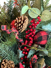Load image into Gallery viewer, Red Poinsettia and Pines Christmas Swag, Christmas Decor
