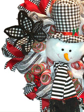 Load image into Gallery viewer, Snowman Wreath, Snowman Christmas, Winter Wreath, Black and White Christmas, Christmas Wreath