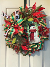 Load image into Gallery viewer, Snowman Wreath, Winter Wreath, Christmas Wreath, Winter Decor, Christmas Decor