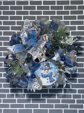 Load image into Gallery viewer, Snowman Wreath, Blue and Silver Christmas, Winter Wreath, Christmas Decor