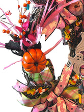Load image into Gallery viewer, Pink Ghost Halloween Wreath, Halloween Wreath, Pink and Black Halloween Decor