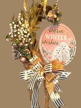 Load image into Gallery viewer, Warm Winter Wishes Wreath, Winter Wreath, Winter Decor, Glam Owl Winter Wreath, Pink Winter Owl Decor