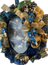 Load image into Gallery viewer, Nativity Christmas, Religious Christmas, Christmas Wreath, Blue and Gold Christmas
