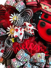 Load image into Gallery viewer, Ladybug Welcome Wreath, Spring Summer Wreath, Front Door Decor