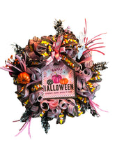 Load image into Gallery viewer, Pink Happy Halloween Wreath, Halloween Decor, Candy Corn, Pumpkin