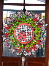 Load image into Gallery viewer, Lady Bug Wreath, Lady Bug Ribbon Wreath, Lady Bug Door Decor