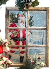 Load image into Gallery viewer, Vintage Santa in Window Wreath, Pine Wreath, Christmas Wreath, Christmas Decor