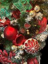 Load image into Gallery viewer, Red Christmas Pine Swag, Christmas Decor, Red and Gold Christmas, Red and Green Christmas