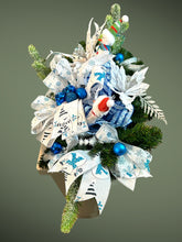 Load image into Gallery viewer, Blue and White Snowman Christmas Centerpiece, Christmas Decor, Snowman, Winter Decor