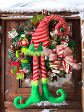 Load image into Gallery viewer, Elf Christmas Wreath, Elf Hat and Legs Wreath, Christmas Decor