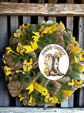 Load image into Gallery viewer, Cowboy Country Wreath, Cowboy Wreath, Sunflowers, Farmhouse Decor