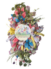 Load image into Gallery viewer, Welcome Floral Butterflies Swag, Spring Wreath, Summer Wreath, Front Door Decor, Front Porch Decor