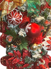 Load image into Gallery viewer, Red Christmas Pine Swag, Christmas Decor, Red and Gold Christmas, Red and Green Christmas
