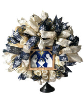 Load image into Gallery viewer, Holy Night Christmas Wreath, Religious Christmas, Nativity Wreath, Christmas Decor, Blue and Gold Christmas