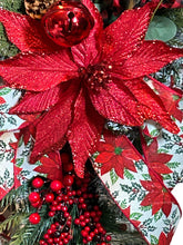 Load image into Gallery viewer, Red Poinsettia and Pines Christmas Swag, Christmas Decor
