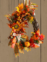 Load image into Gallery viewer, Fall Floral Wreath, Autumn Wreath, Fall Grapevine Wreath