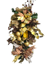 Load image into Gallery viewer, Christmas Swag, Christmas Jewel Swag, Gold and Brown Christmas, Christmas Decor, Gold Ornament Swag