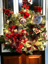 Load image into Gallery viewer, Snowman Lighted Rustic Wreath, Snowman Wreath, Christmas Wreath, Farmhouse Wreath, Winter Wreath