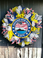 Load image into Gallery viewer, Navy Wreath, Patriotic Wreath, Military Wreath, Veteran Gift, Military Gift