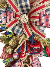 Load image into Gallery viewer, Rustic Theme Patriotic Decor, Patriotic Swag, Door Swag, Americana Wreath, Rustic Decor