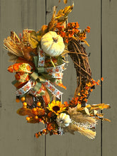 Load image into Gallery viewer, Fall Pumpkin Wreath, Autumn Wreath, Fall Decor, Fall Grapevine Wreath