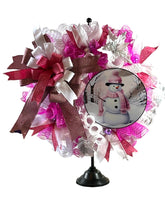 Load image into Gallery viewer, Pink and White Snowman Wreath, Winter Wreath, Christmas Wreath