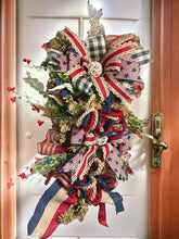 Load image into Gallery viewer, Rustic Theme Patriotic Decor, Patriotic Swag, Door Swag, Americana Wreath, Rustic Decor