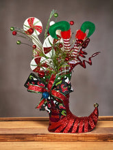 Load image into Gallery viewer, Elf Boot Christmas Centerpiece, Christmas Decor, Christmas Floral