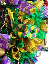 Load image into Gallery viewer, Mardi Gras Wreath, Mardi Gras Decor, Fat Tuesday Wreath, Purple, Green and Gold Wreath