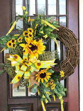 Load image into Gallery viewer, Sunflower Wreath, Sunflower Grapevine Wreath, Home Decor, Everyday Wreath