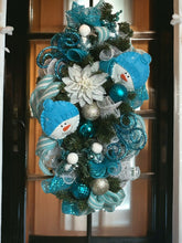 Load image into Gallery viewer, Snowman Swag, Christmas Swag, Winter Decor, Christmas Decor, Blue and White Christmas