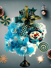 Load image into Gallery viewer, Blue and White Snowman Wreath, Christmas Wreath, Winter Wreath, Christmas Decor, Winter Decor