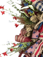 Load image into Gallery viewer, Rustic Theme Patriotic Decor, Patriotic Swag, Door Swag, Americana Wreath, Rustic Decor