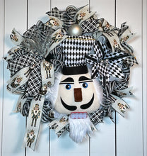 Load image into Gallery viewer, Nutcracker Christmas Wreath, Black and White Christmas, Christmas Decor