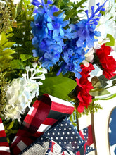 Load image into Gallery viewer, Patriotic Heart Wreath, Patriotic Wreath, Red, White and Blue Wreath, Home Decor
