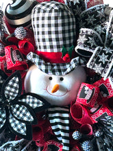 Load image into Gallery viewer, Snowman Christmas Wreath, Snowman Christmas, Black and White Christmas, Christmas Decor, Winter Decor