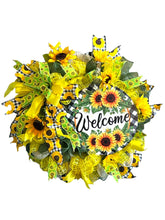 Load image into Gallery viewer, Welcome Sunflower Wreath, Welcome Wreath, Spring Summer Wreath, Home Decor