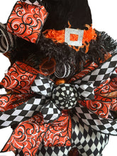 Load image into Gallery viewer, Harlequin Witch Swag, Halloween Decor, Halloween Swag, Witch Hat and Legs Wreath