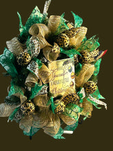 Load image into Gallery viewer, Have Yourself A Merry Lil Christmas Wreath, Leopard Christmas, Gold and Green Christmas, Christmas Decor