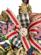 Load image into Gallery viewer, Rustic Theme Patriotic Decor, Patriotic Swag, Door Swag, Americana Wreath, Rustic Decor