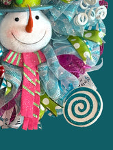 Load image into Gallery viewer, Blue and White Snowman Wreath, Winter Wreath, Christmas Decor, Candy