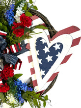 Load image into Gallery viewer, Patriotic Heart Wreath, Patriotic Wreath, Red, White and Blue Wreath, Home Decor