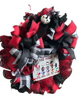 Load image into Gallery viewer, Classic Horror Halloween Wreath, Halloween Decor, Halloween Movie Characters