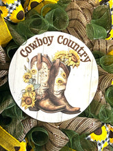 Load image into Gallery viewer, Cowboy Country Wreath, Cowboy Wreath, Sunflowers, Farmhouse Decor