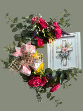 Load image into Gallery viewer, Floral with Cross Wreath, Religious Wreath. Cross Grapevine Wreath, Easter Decor