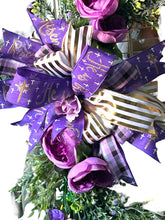Load image into Gallery viewer, Cross Wreath, Purple Floral Wreath, Easter Wreath, Religious Decor
