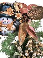 Load image into Gallery viewer, Snowman Wreath, Gold and Green Christmas, Christmas Wreath, Christmas Decor